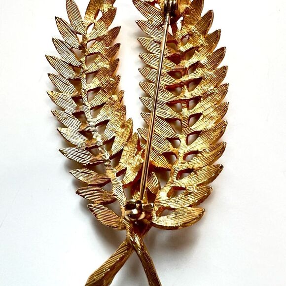 Vintage Retro Dual Gold Tone Textured Leaf Brooch Pin - Picture 2 of 9